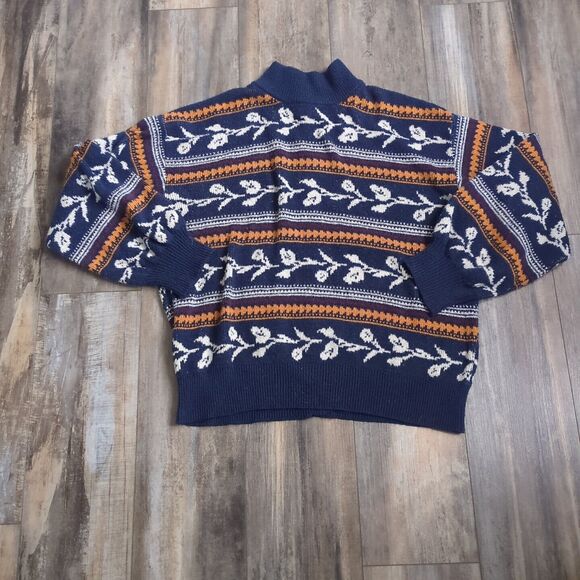 St John's Bay Back Button Mock Neck Blue Pattern Boho Chic Sweater XL NWOT - Picture 2 of 7